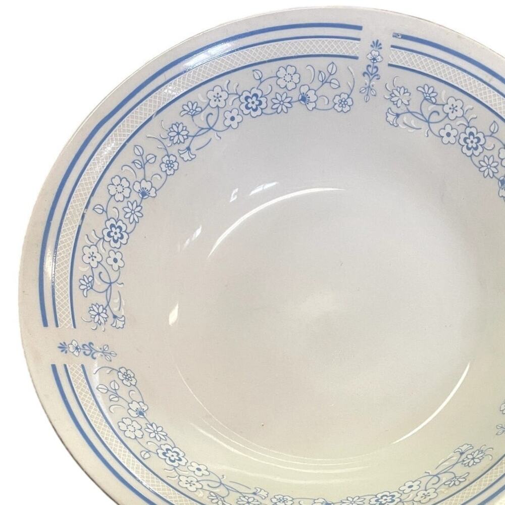 Vintage Tientsin White Porcelain 9" Serving Bowl Blue Floral Shabby Chic
